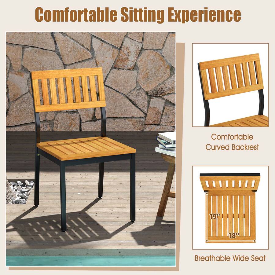 Slanted Backrest Costway Dining Chair Set of 2 Modern Patio Chairs/Acacia Wood Backrest ...