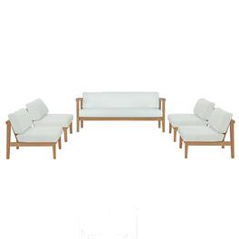 Modway - Bayport 5-Piece Teak Outdoor Patio Set, Solid Teak, Weather-Resistant Cushions - Natural White