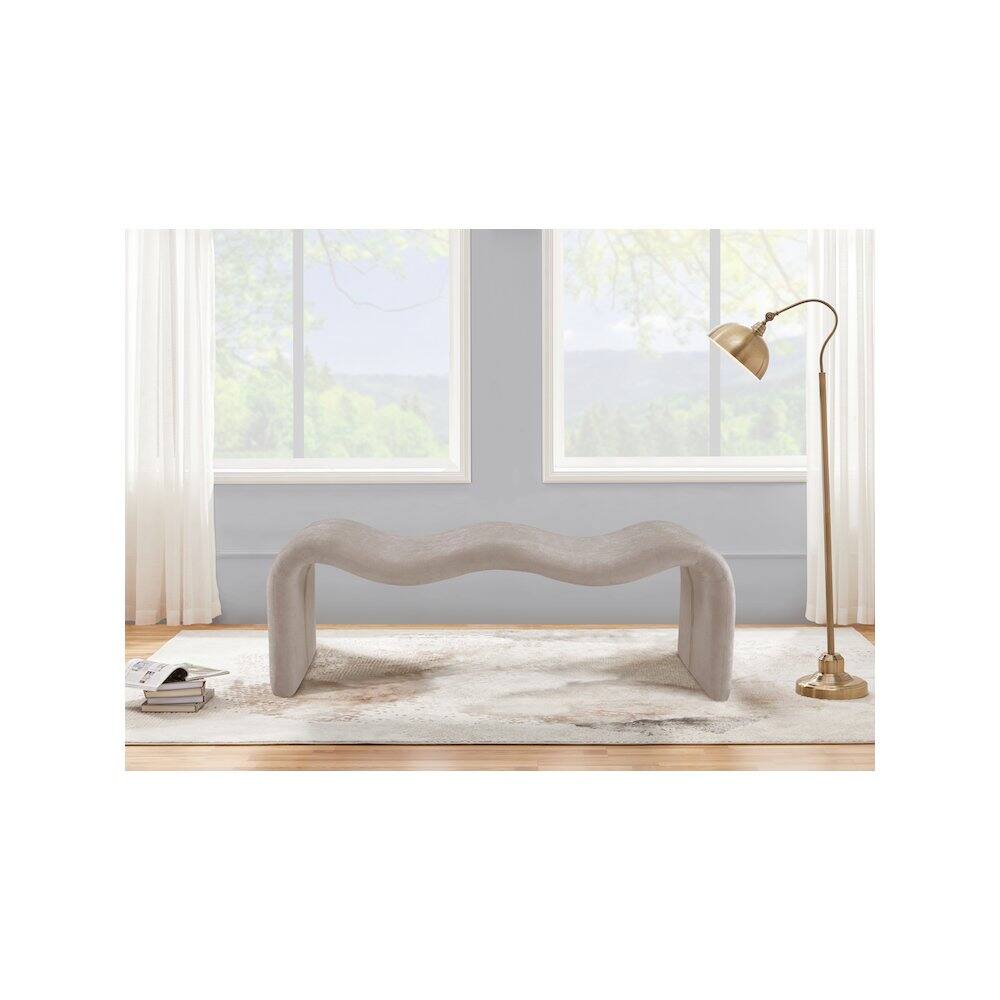 Alt View 1. Meridian Furniture - Willow Beige Chenille Fabric Bench - Beige.