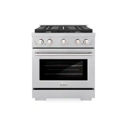 Front. ZLINE - ZLINE 30 in. Paramount Dual Fuel Satin Steel Range w/ 4 Burners & Convection Oven (SDRS-30) - Stainless Steel.