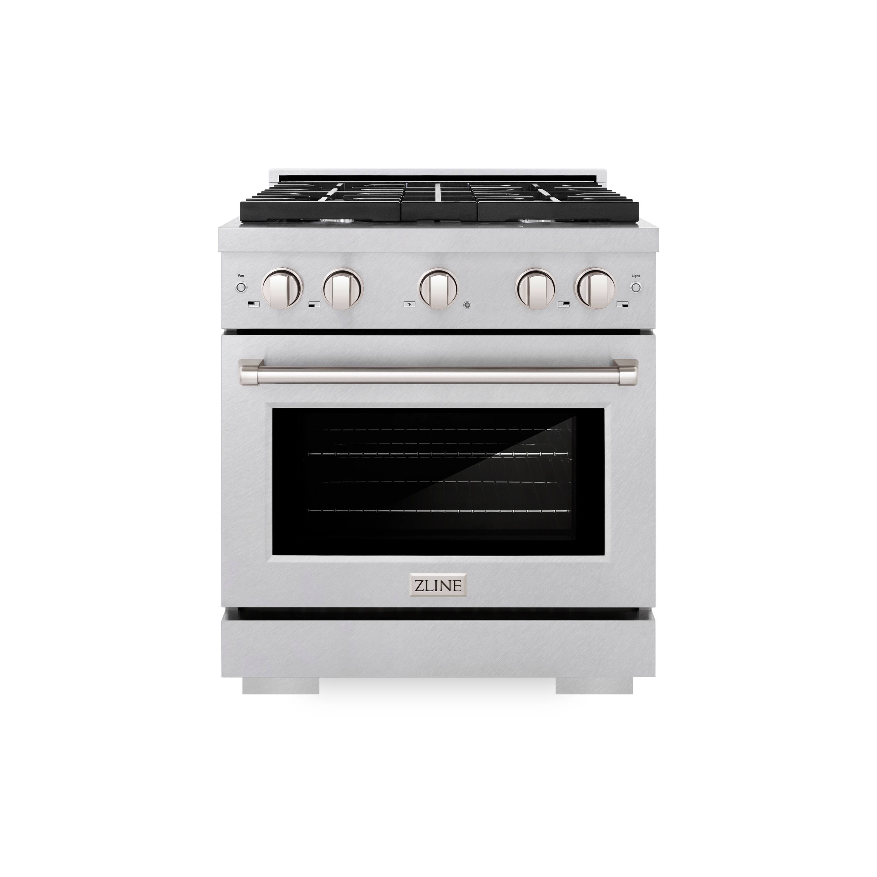 Front. ZLINE - ZLINE 30 in. Paramount Dual Fuel Satin Steel Range w/ 4 Burners & Convection Oven (SDRS-30) - Stainless Steel.