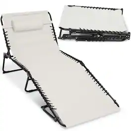 Best Choice Products - Extra Wide Padded Patio Chaise Lounge Chair, Portable Recliner w/ 8 Positions - Ivory