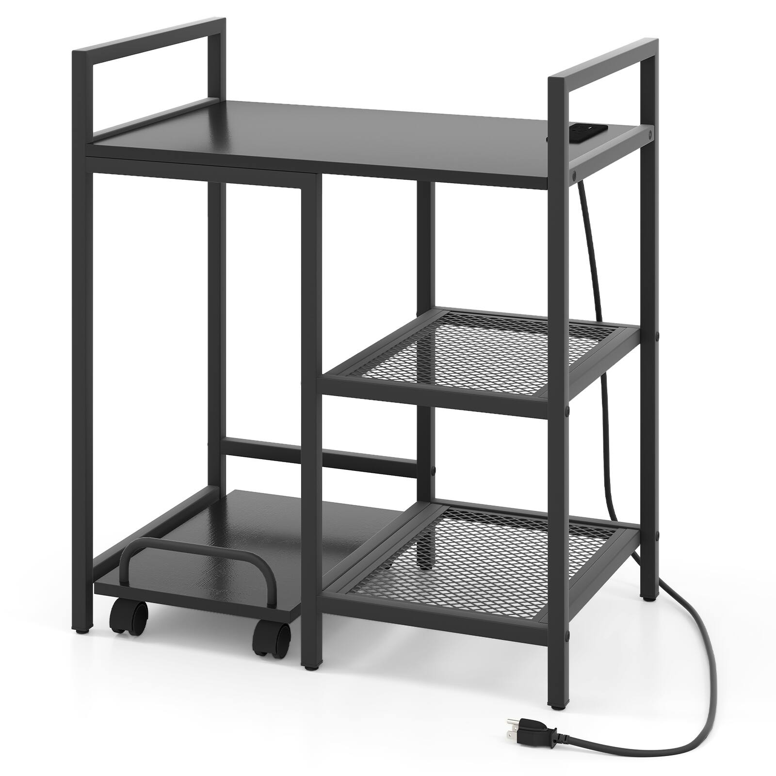 Alt View 9. Gymax - Gymax 25'' x 16'' 3-Tier Printer Table w/ Storage Shelves Wheels for Home Office Black - Black.