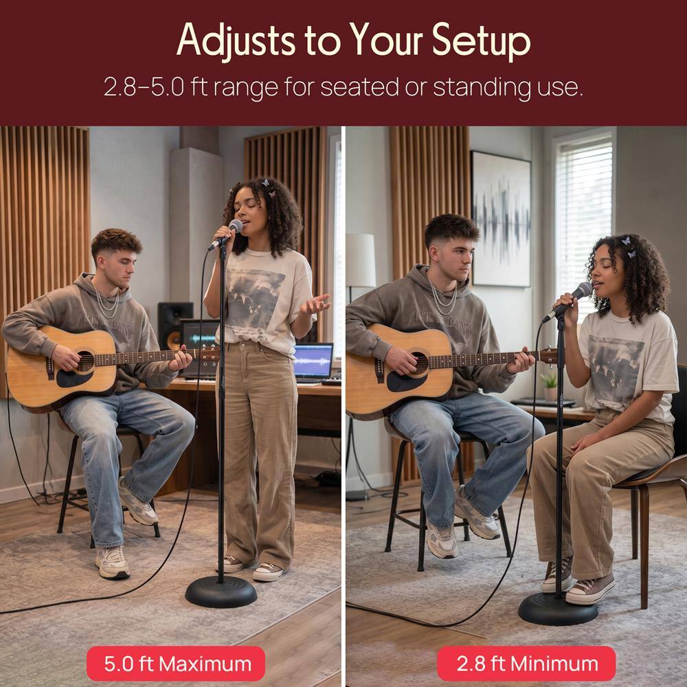 Adjusts to Your Setup  
2.8-5.0 ft range for seated or standing use.  
5.0 ft Maximum  
2.8 ft Minimum