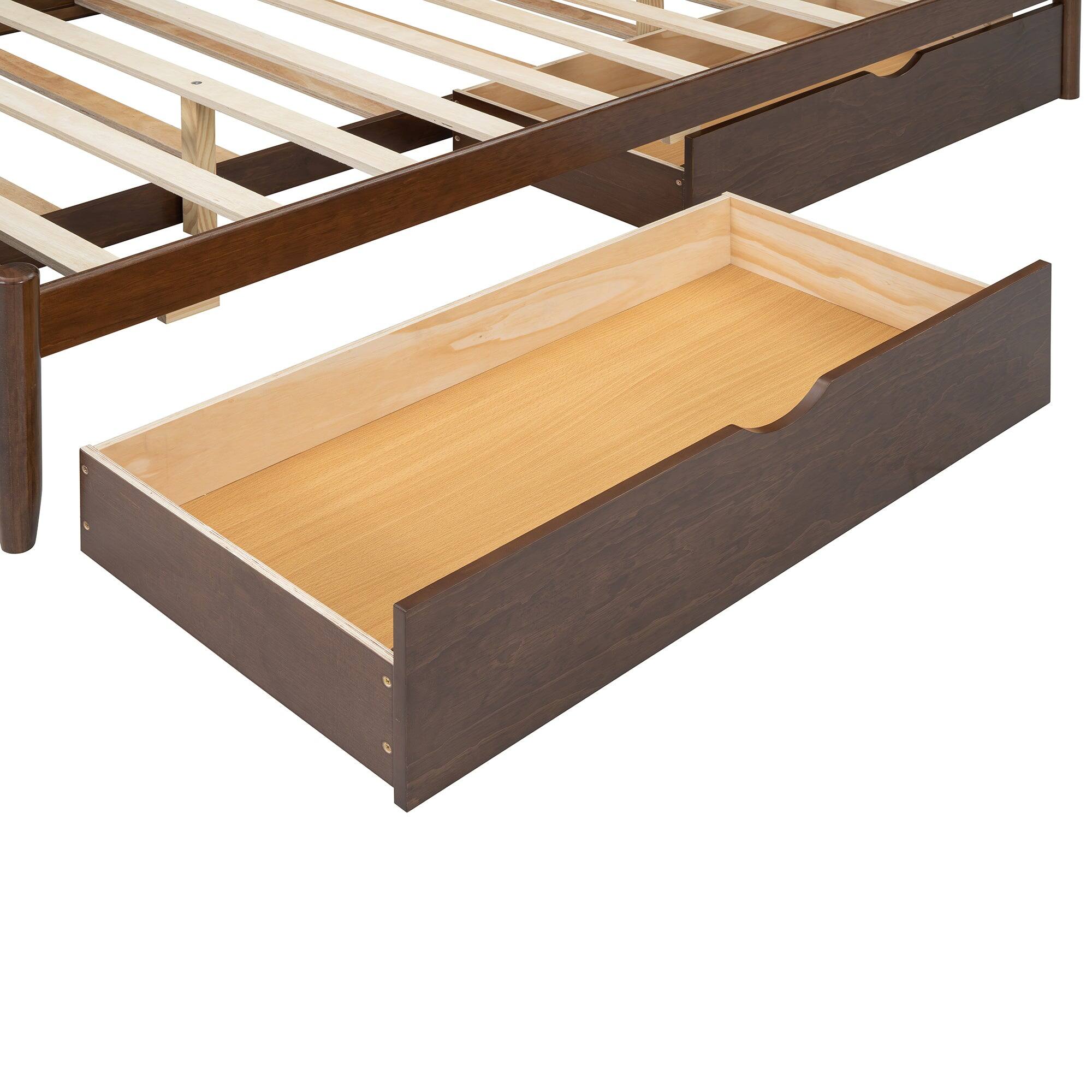 Alt View 9. Boyel Living - Queen Size Platform Bed with 2 Storage Drawers and Twin XL Trundle, Walnut - Brown.