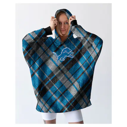 Front. Pegasus - Detroit Lions 34" x 34" Digital Dash Sherpa Hooded Fan Cape - Multicolor.