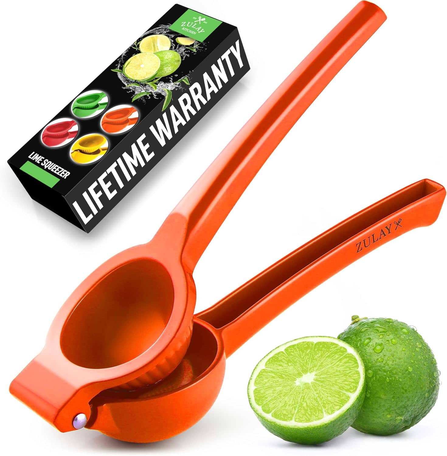 Zulay Kitchen - Metal Lime Squeezer – Heavy-Duty Citrus Juicer for Maximum Juice Extraction - Orange
