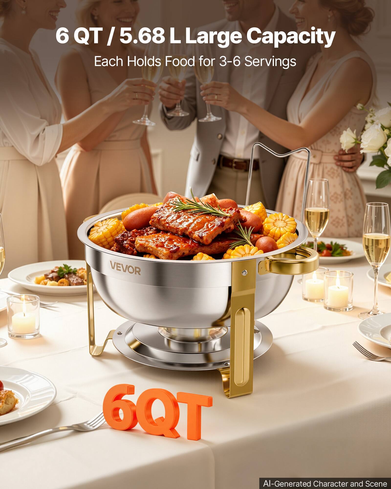 6 QT / 5.68 L Large Capacity  
Each Holds Food for 3-6 Servings  

VEVOR  

6QT  

AI-Generated Character and Scene