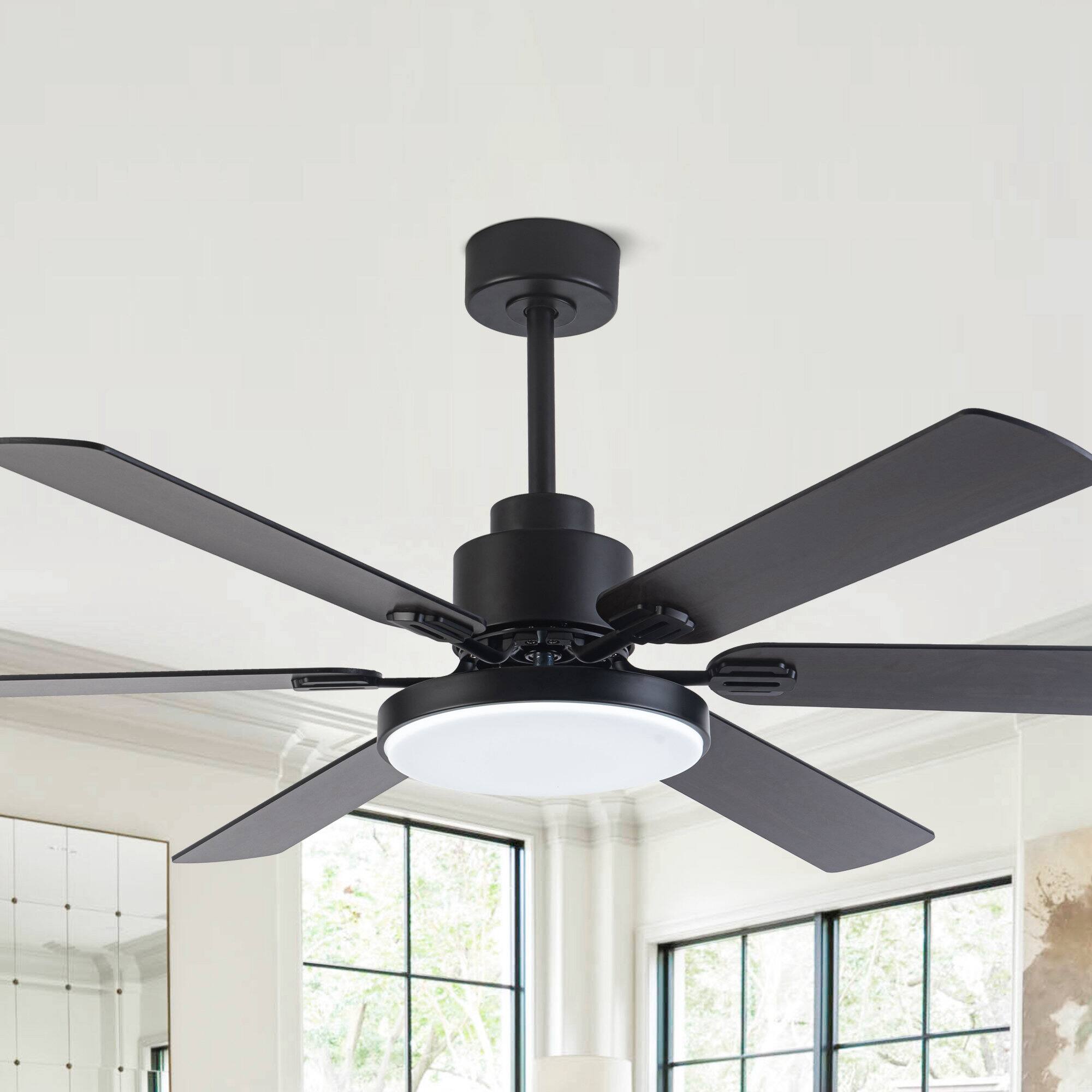 Angle. Parrot Uncle - 60" Modern 6-Blade Dimmable LED Ceiling Fan with Light and Remote - Matte Black.