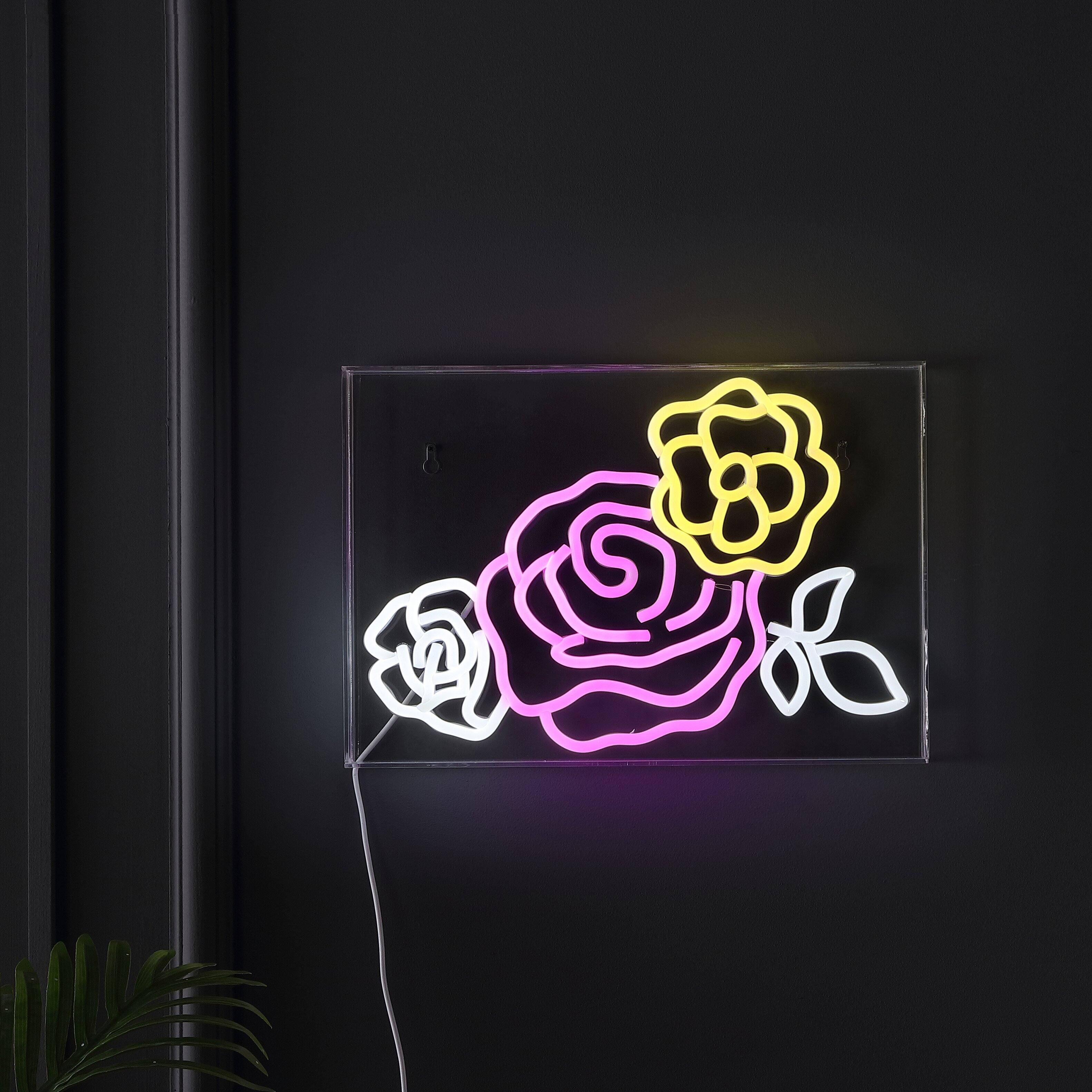 Alt View 5. Jonathan Y - Crowd Of Roses 15" X 10.3" Contemporary Glam Acrylic Box USB Operated LED Neon Light, Pink/White/Yellow - Pink/White/Yellow.