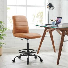 Ripple Armless Vegan Leather Drafting Chair by Modway - Black Tan