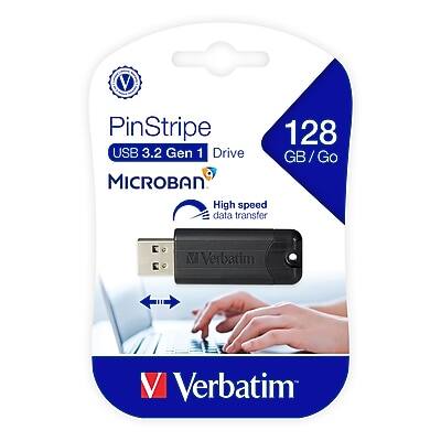 Verbatim - PinStripe 128GB USB 3.2 Type A Flash Drive, (49319) - Black