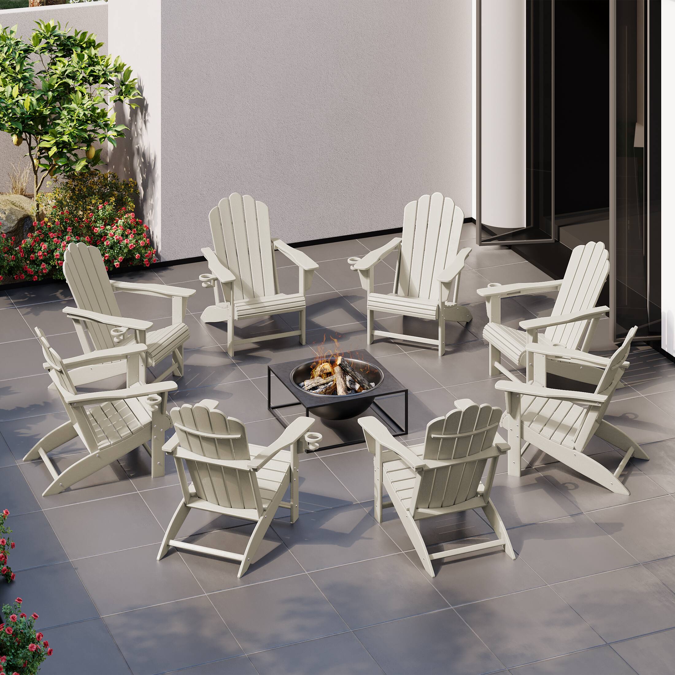Angle. WestinTrends - WestinTrends Highland Outdoor Patio HDPE Adirondack Chairs With Cup Holders (Set of 8) - Sand.