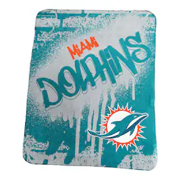 Logo Brands - Miami Dolphins 50" x 60" Classic Graffiti Fleece Throw Blanket - Aqua