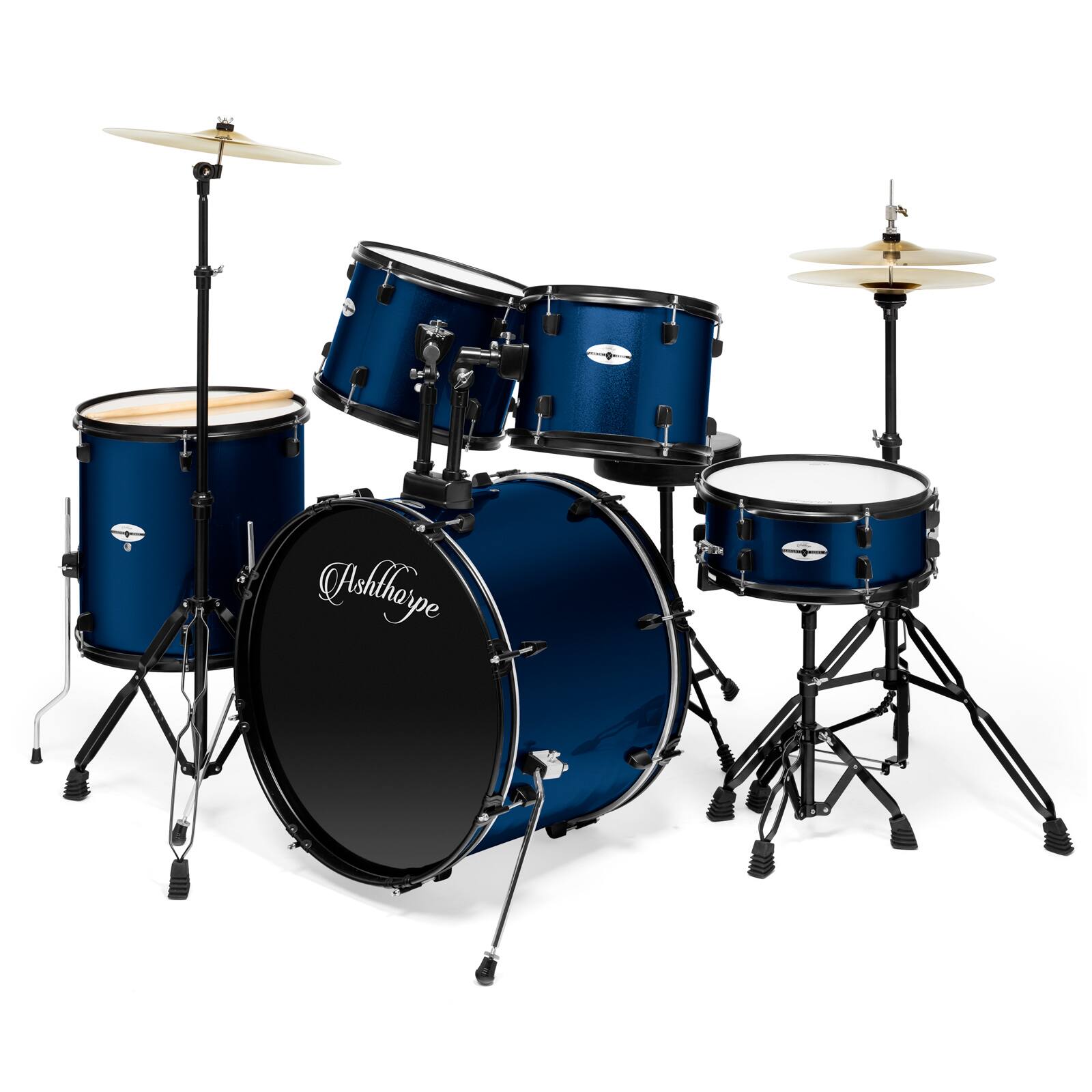 Front. Ashthorpe - Adult Drum Set with Remo Heads (Set of 5) - Blue.