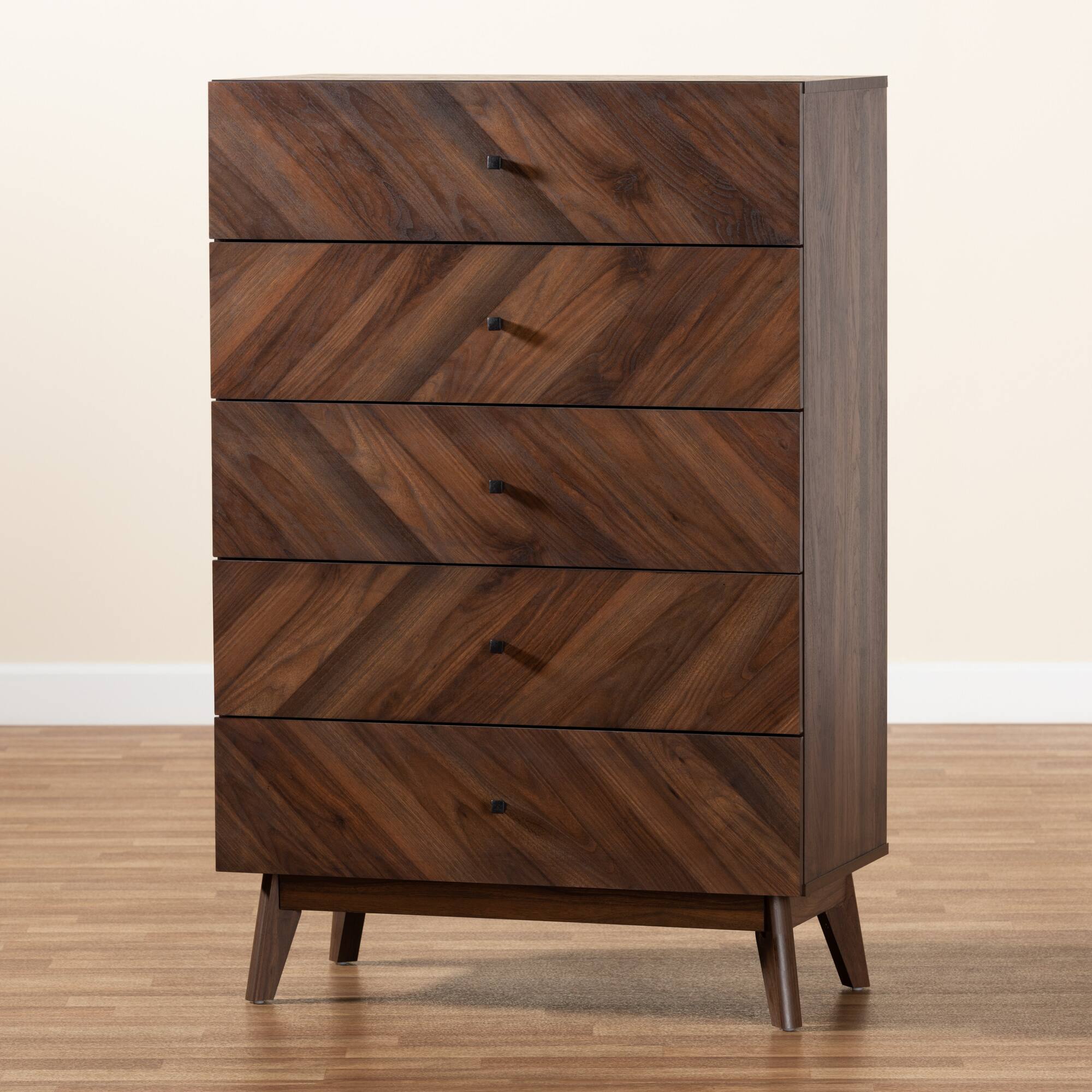 Alt View 5. Baxton Studio - Hartman Mid-Century Modern Finished Wood 5-Drawer Storage Chest - Walnut Brown.