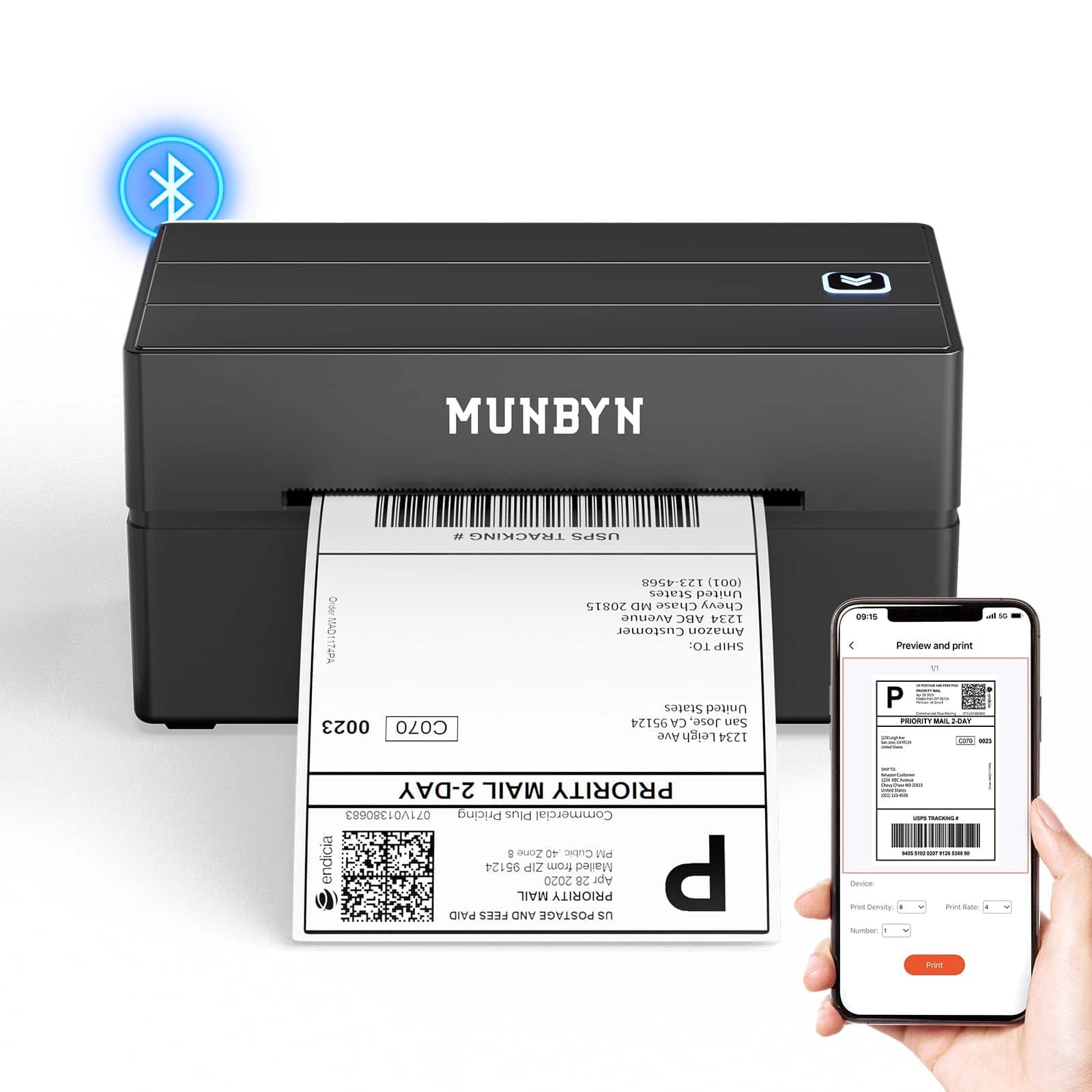 MUNBYN - Thermal 130B Wireless Bluetooth 4x6 Shipping Label Printer - black