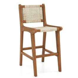 Costway - Coatway 1 PCS Outdoor Counter Height Bar Stool with Teak Wood Frame Back &Footrest for Balcony - Natural