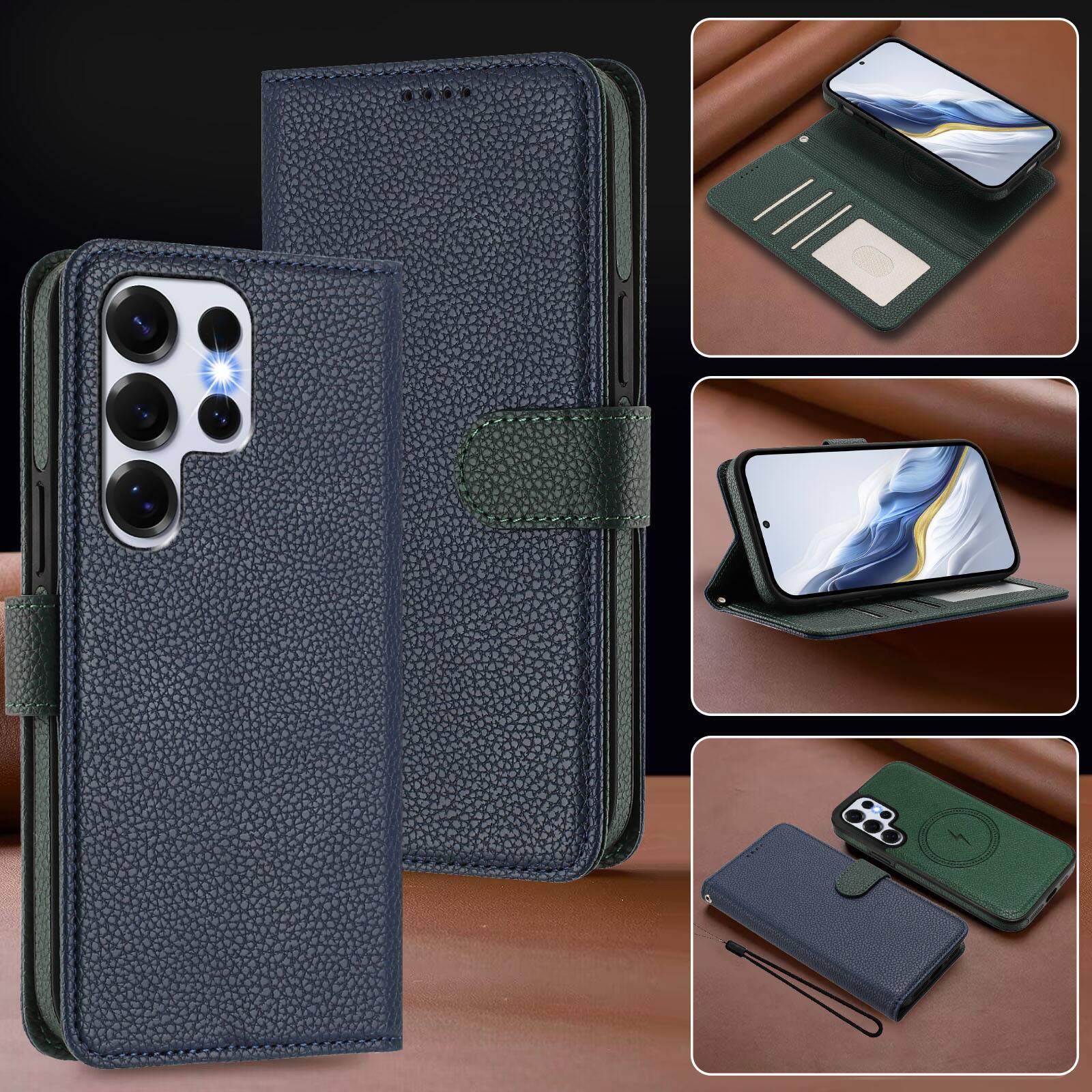 Alt View 4. Dteck - Magnetic Detachable 2-in-1 Wallet Case for Samsung Galaxy S25 Ultra,PU Leather Flip Cover with Card Slots & Wrist Strap - Blue.