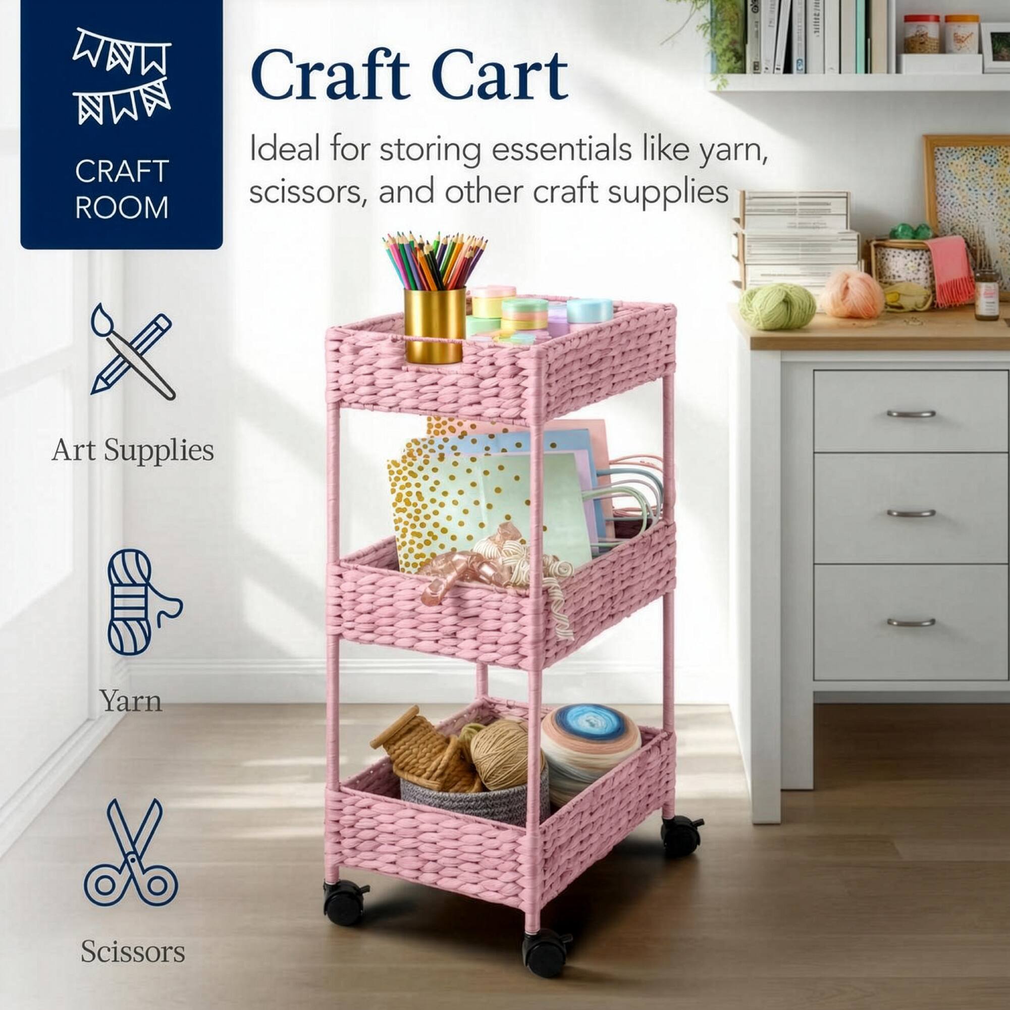 MNM Craft Cart NWW Ideal for storing essentials like yarn, CRAFT scissors, and other craft supplies ROOM Art Supplies Yarn HNS Scissors