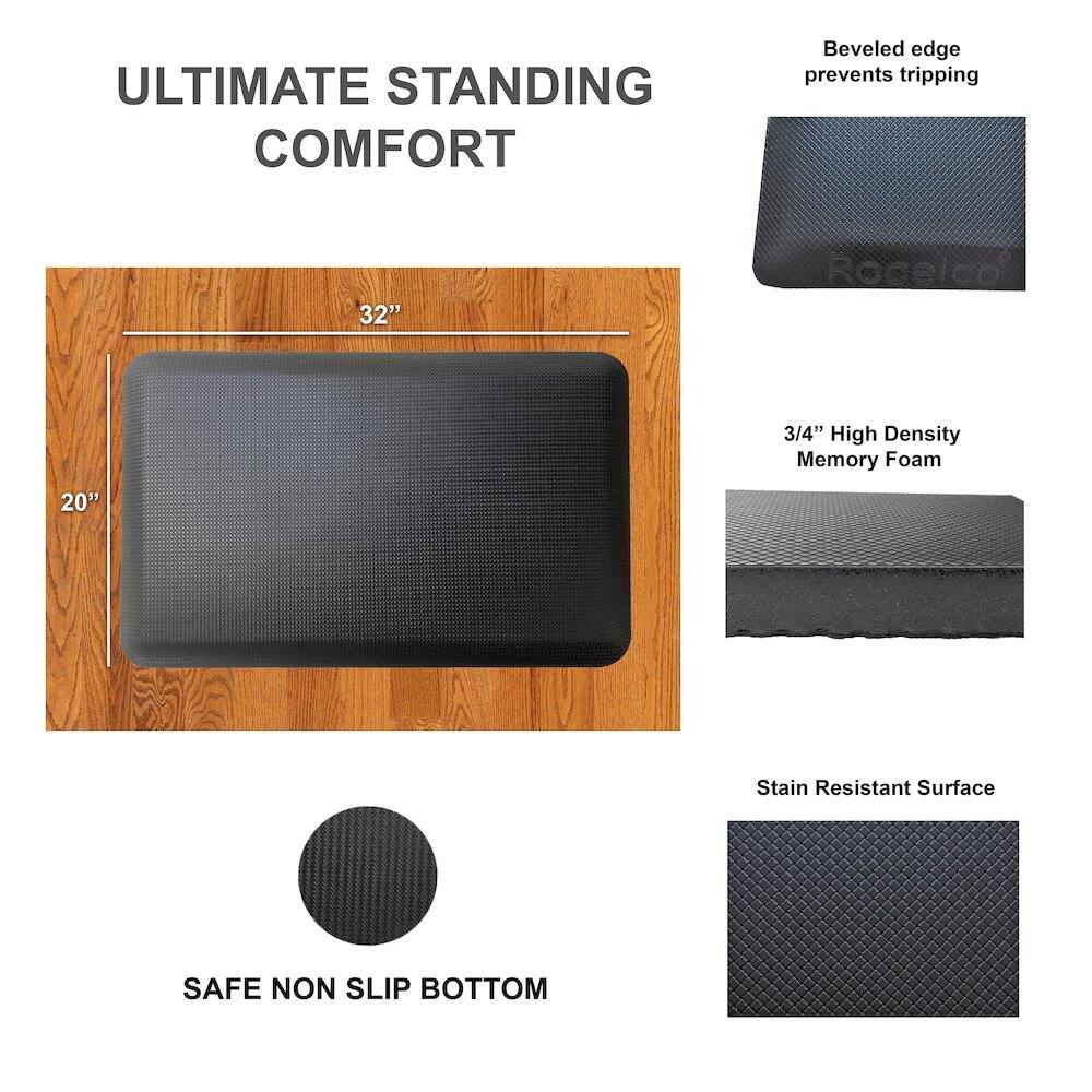 ULTIMATE STANDING COMFORT

- Beveled edge prevents tripping
- 32" x 20"
- 3/4" High Density Memory Foam
- Stain Resistant Surface
- SAFE NON SLIP BOTTOM