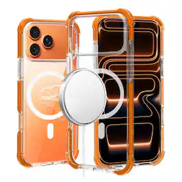 Kitcheniva - Shockproof Magnetic Circle Acrylic Phone Case With Tempered Glass For iPhone 17 Pro - Cosmic Orange