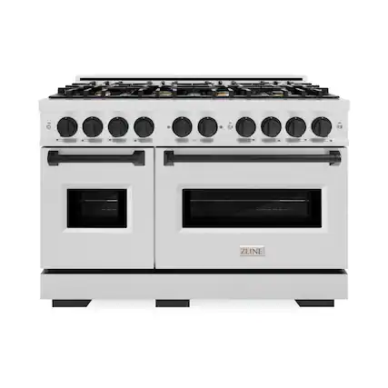 Front. ZLINE - 48 in. Wide 8 Burner Autograph Classic Dual Fuel Satin Steel Range with Black Accents (CDRSZ-48-MB) - Stainless Steel.