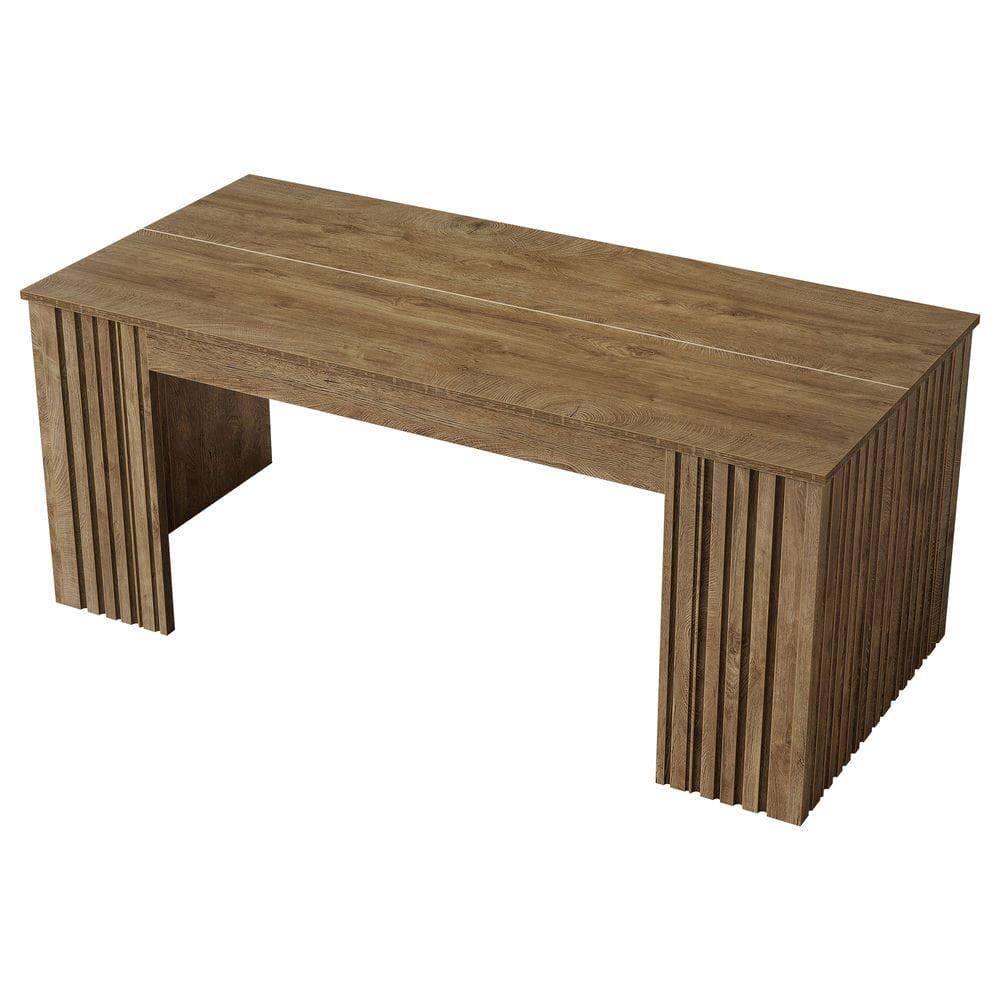 Angle. Kadyn - Modern 63-Inch Executive Office Desk, Large Writing Workstation, Brown - Brown.