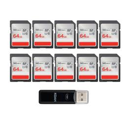 Koah - SanDisk 64GB Ultra Class 10 UHS-I SDXC Memory Card (10-Pack) with Card Reader