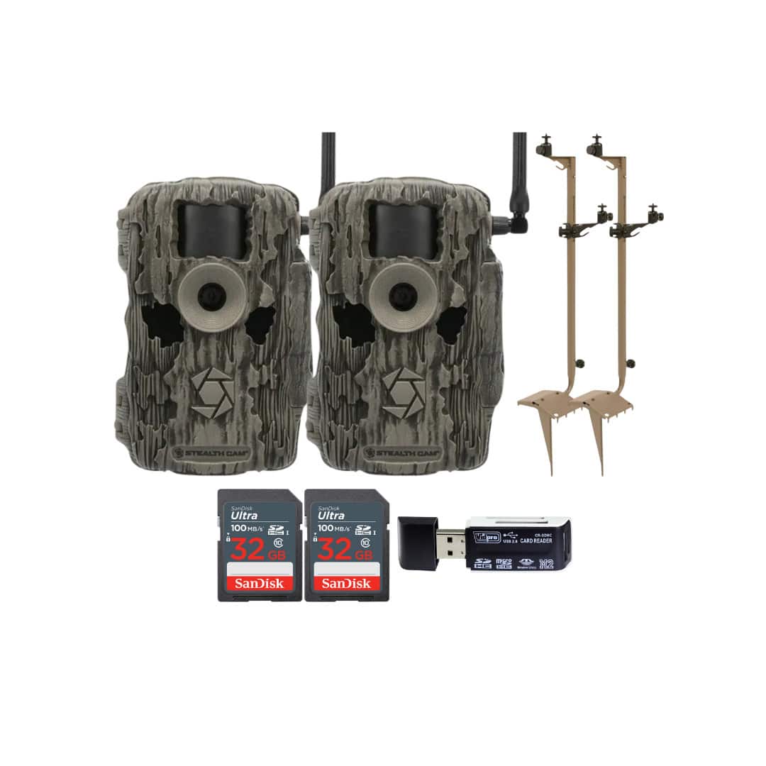 Stealth Cam - (Two) Fusion MAX Dual Sim 36MP Trail Camera with Dual Camera Ground Mount 32GB Memory Card and Card Reader