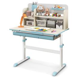 Gymax - Kids Multifunctional Study Table Study Desk w/ Tiltable Desktop Book Stand - Blue