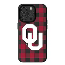 Keyscaper - NCAA - Oklahoma Sooners Plaid Magnetic Bump iPhone Case - 14 - Black