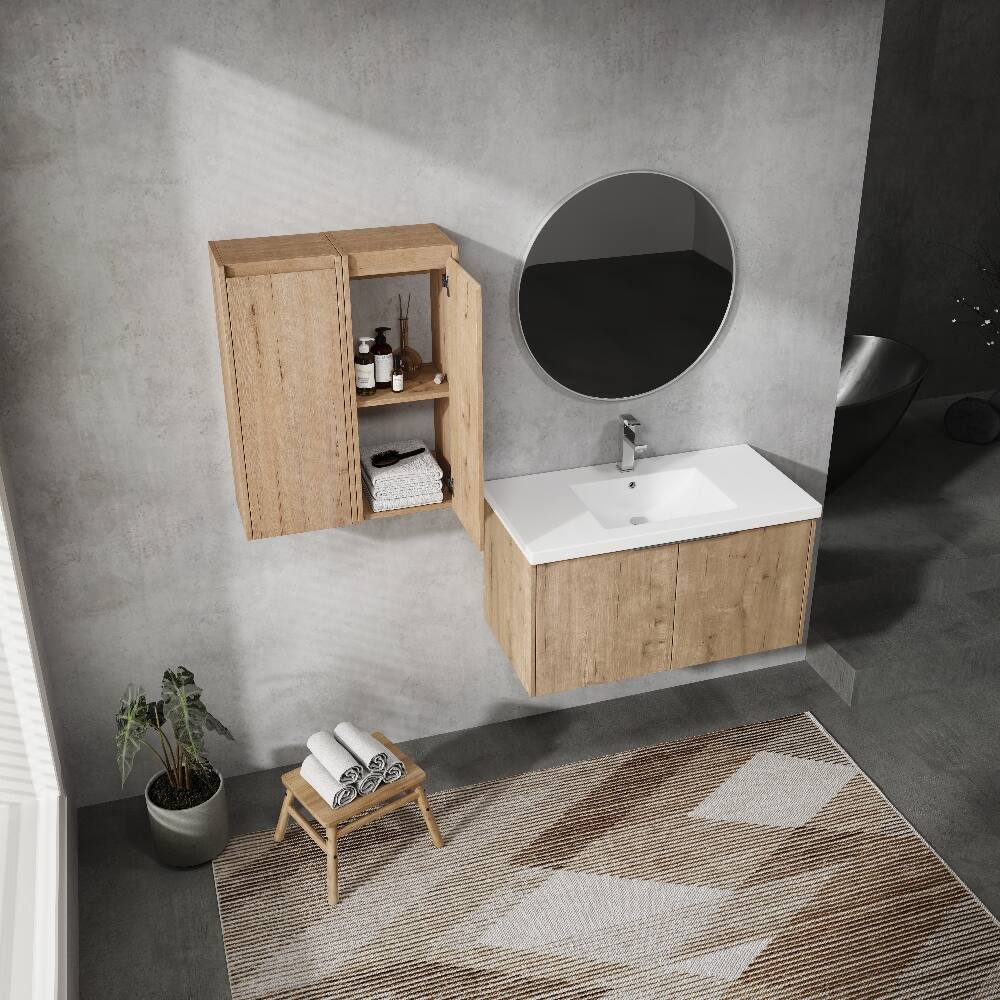 Alt View 6. Loheer - Loheer 36 inch wall mounted bathroom vanity Set Imitative Oak - Imitative Oak.