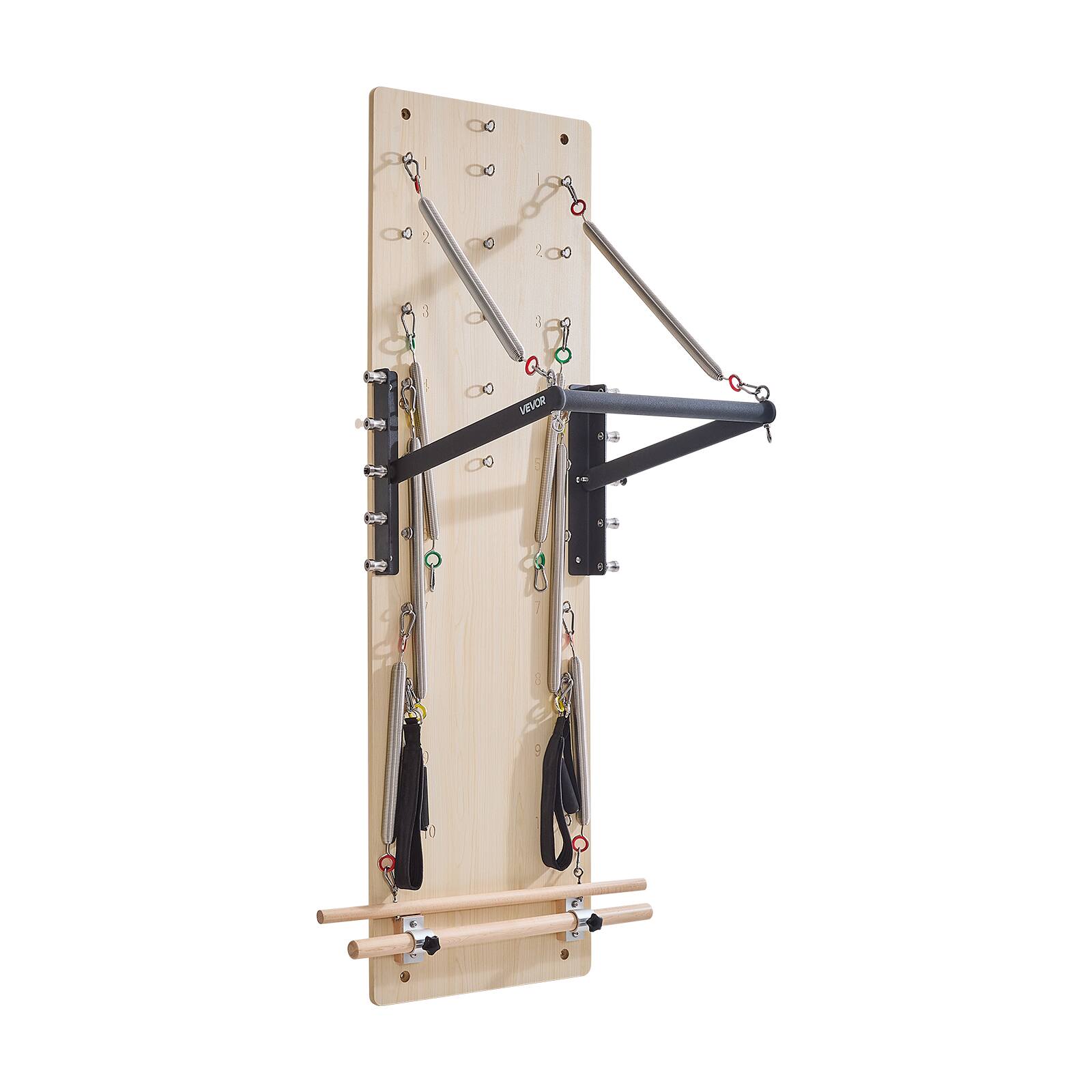 Alt View 5. VEVOR - Wall Mounted Pilates Reformer Machine, Maple Wood Pilates Springboard, Exercise Equipment with Resistance Springs - natural wood color.