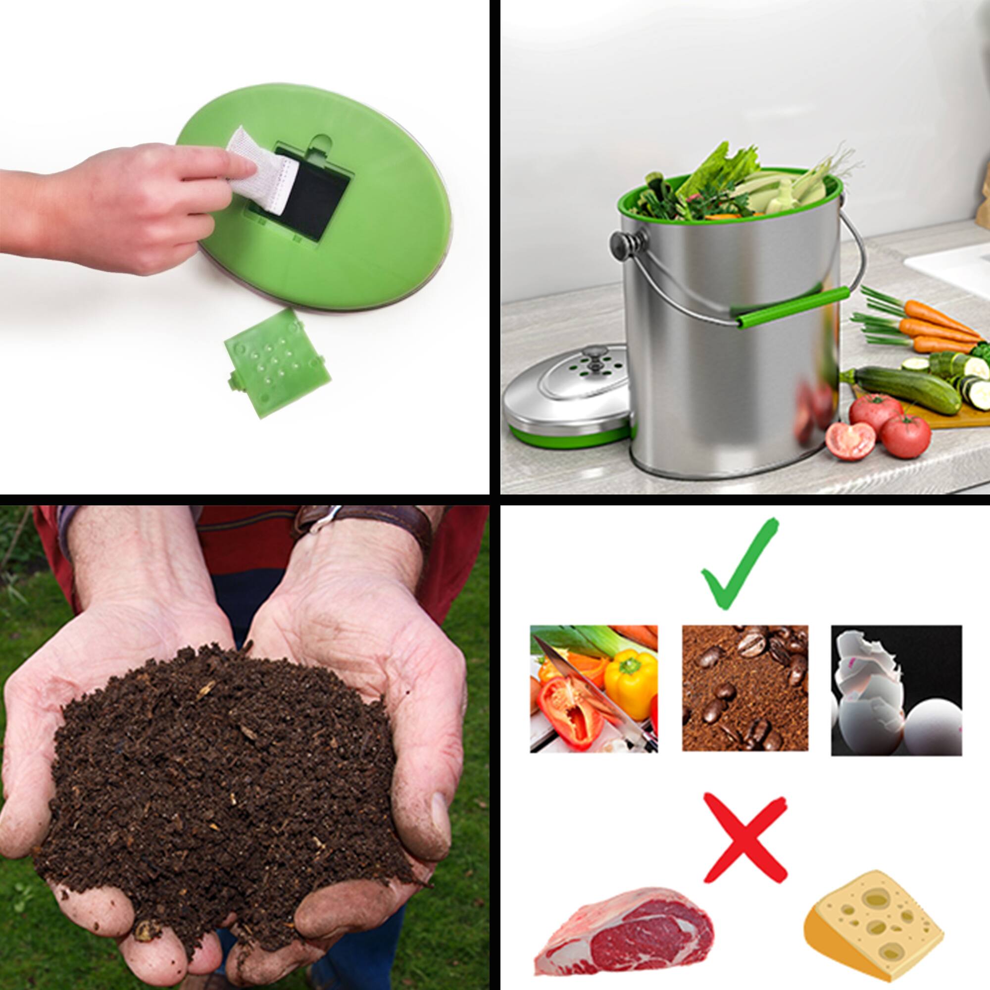 Alt View 12. iTouchless - 1.6 Gal. Compost Bin with AbsorbX Odor Filter - Silver.