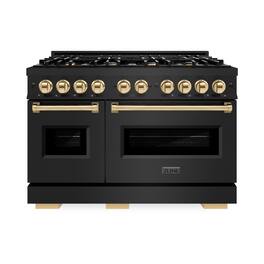 ZLINE - Autograph 48" Classic Dual Fuel Black Stainless Range w/ Gold Accents (CDRBZ-48-G) - Black Stainless Steel