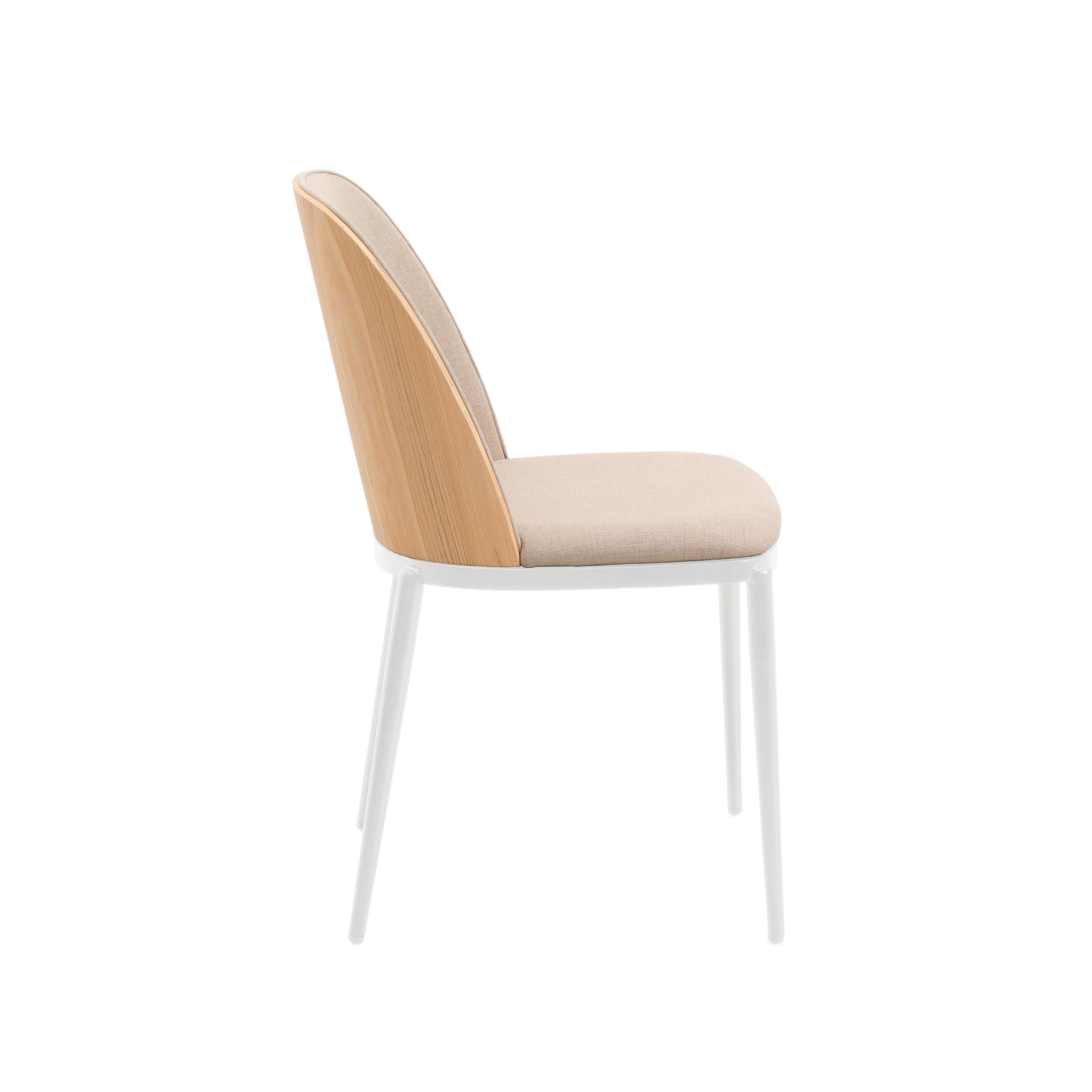 Back. LeisureMod - Tule Vintage Mid-Century Dining Chair, Modern Fabric Upholstered Kitchen Side Chair with Protective Floor Glides - Natural Wood/Brown.