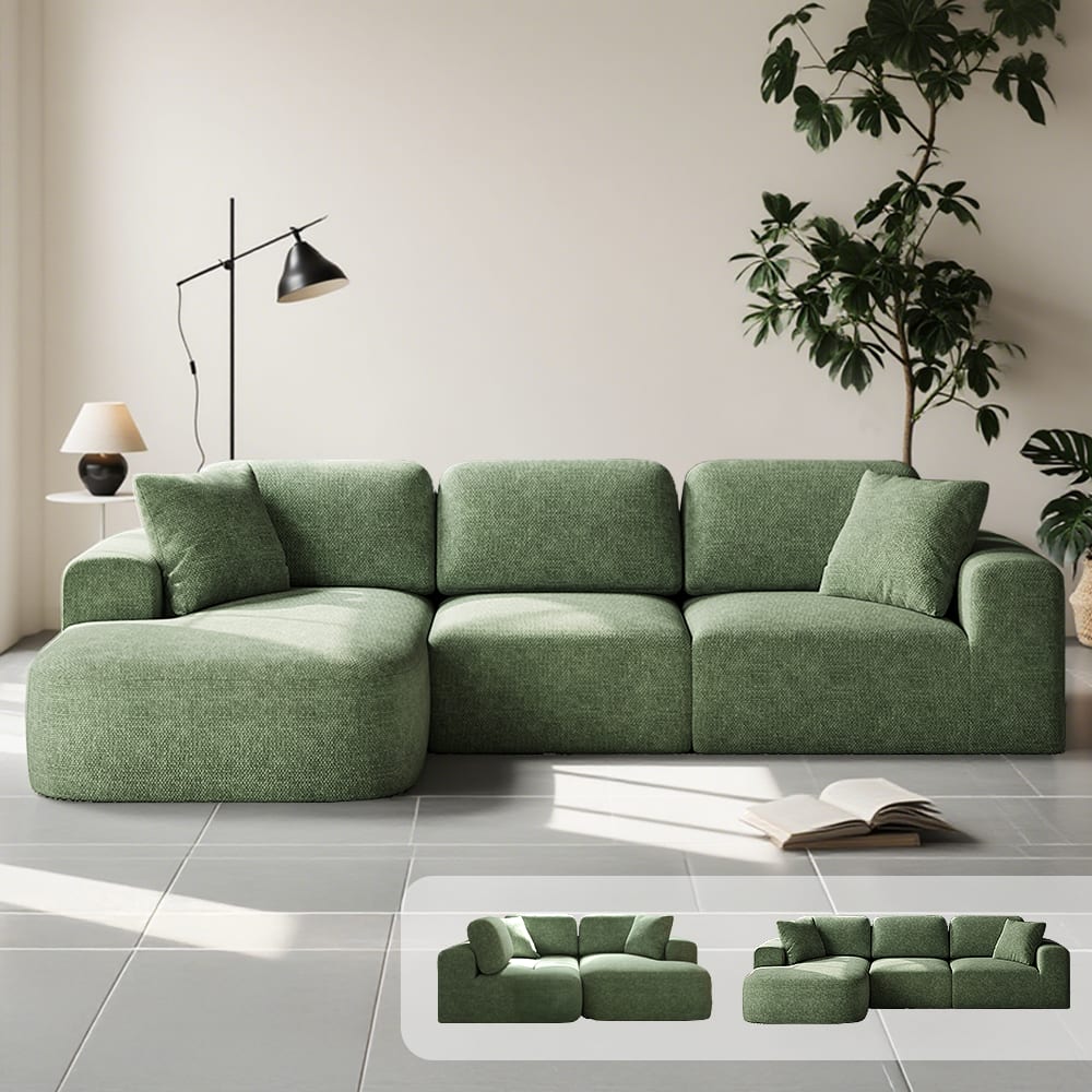 Dowinx - No-Assembly Modular Sectional Sofa with Chaise, Bouclé-Inspired L-Shaped Couch for Modern Living Room - Green-Left Hand Facing(107")
