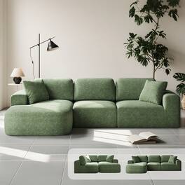 Dowinx - No-Assembly Modular Sectional Sofa with Chaise, Bouclé-Inspired L-Shaped Couch for Modern Living Room - Green-Left Hand Facing(107")