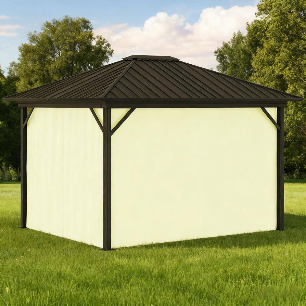 Back. APRILSOUL - Gazebo with Curtains Netting 11.9 x 9.8IN Metal Roof Gazebo Canopy with Aluminum Frame and Top Hook Cream.