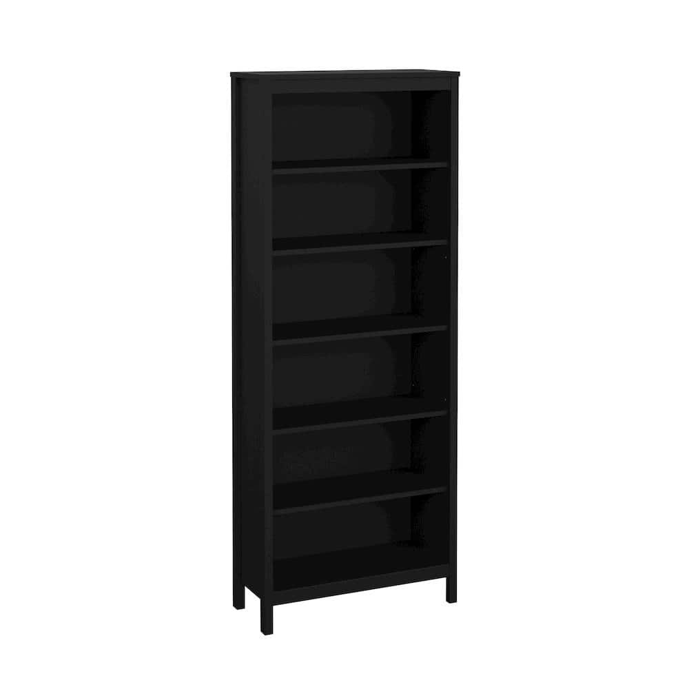 FurniFact - 6-Shelf Bookshelf with Adjustable Storage Shelves for Office - Black