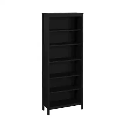 Front. FurniFact - 6-Shelf Bookshelf with Adjustable Storage Shelves for Office - Black.