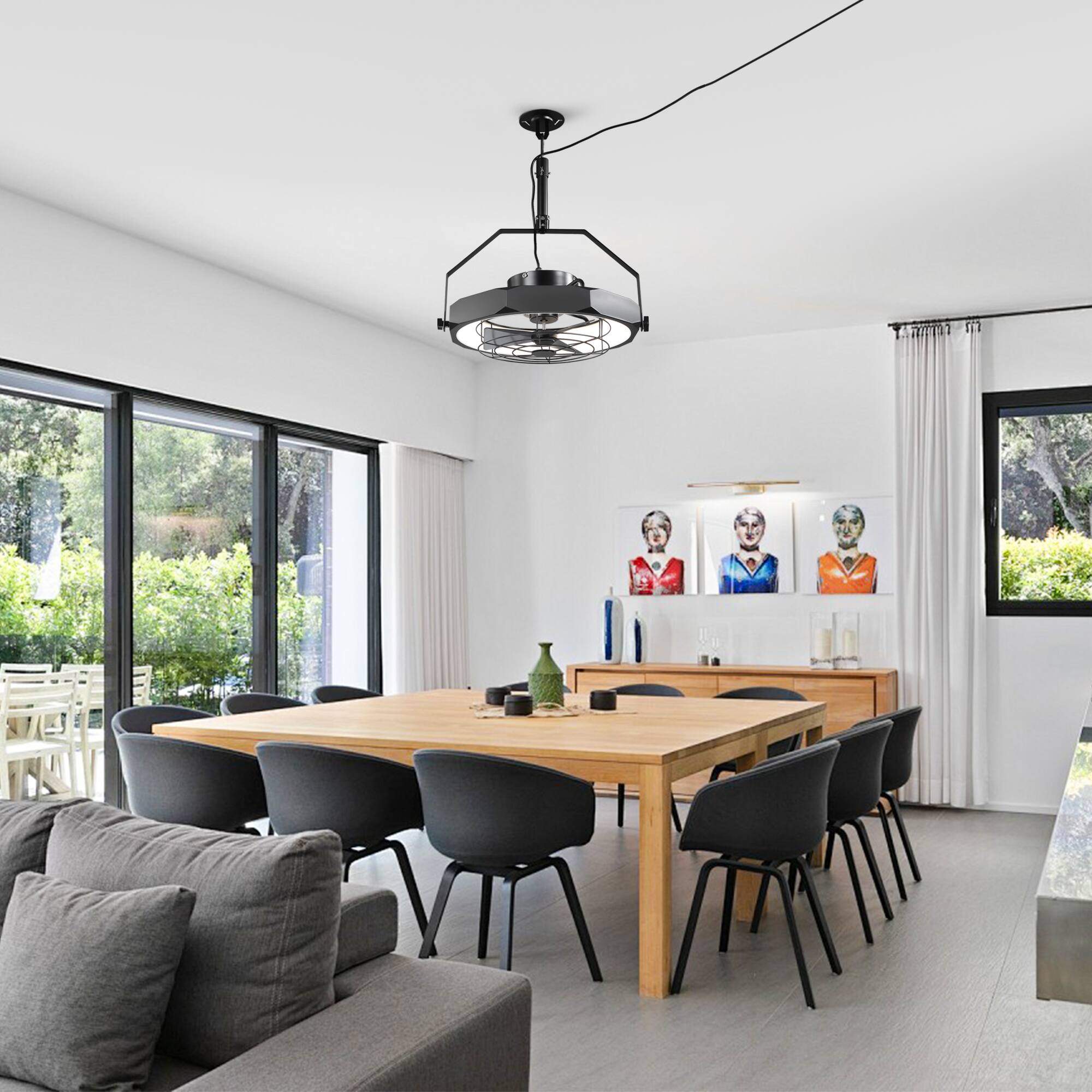 Angle. Parrot Uncle - 20” Matte Black Downrod Mount/ Wall Mount Fan with 3CCT LED Light and Remote, Plug Installation - Black.