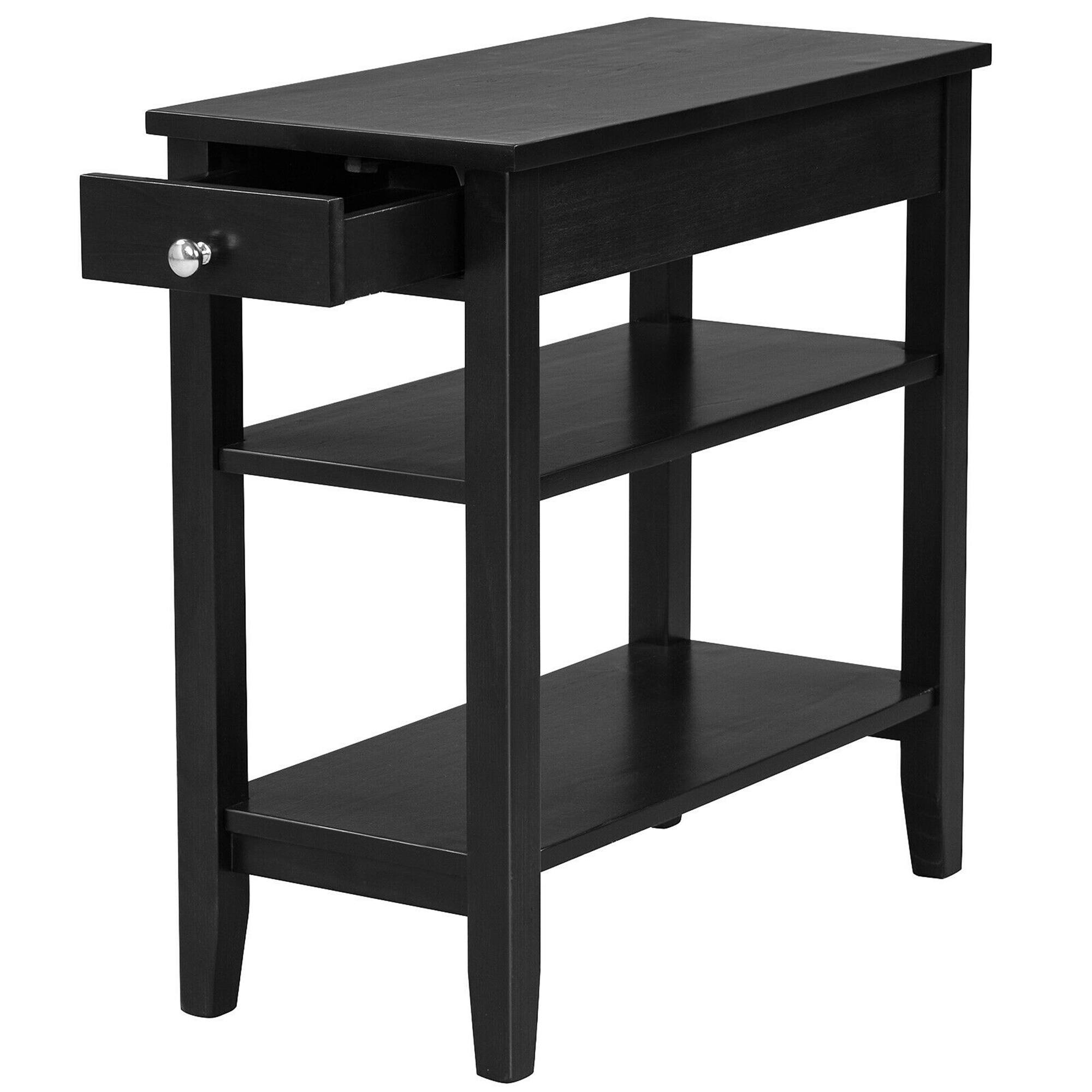 Alt View 4. Gymax - Gymax 2PCS 3-Tier End Table Sofa Side Table Nightstand w/ Shelf & Drawer Black - Black.
