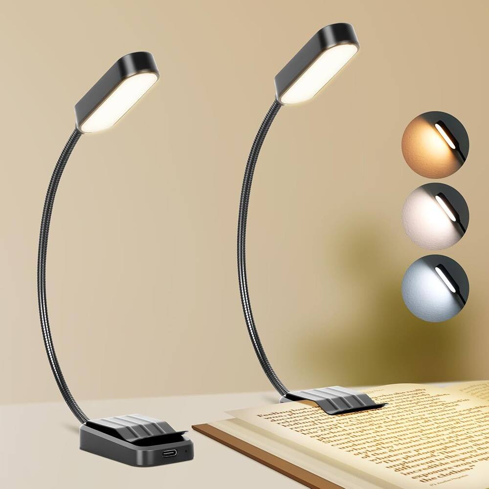Front. Schertz - Rechargeable Clip-On Reading Light – 3 Colors, Stepless Dim, Flexible, Black.