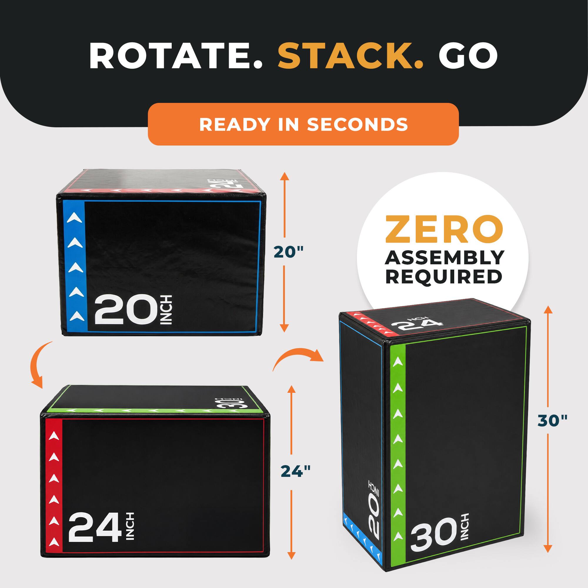 ROTATE. STACK. GO  
READY IN SECONDS  
ZERO ASSEMBLY REQUIRED  
20" x 20"  
24" x 24"  
30" x 30"