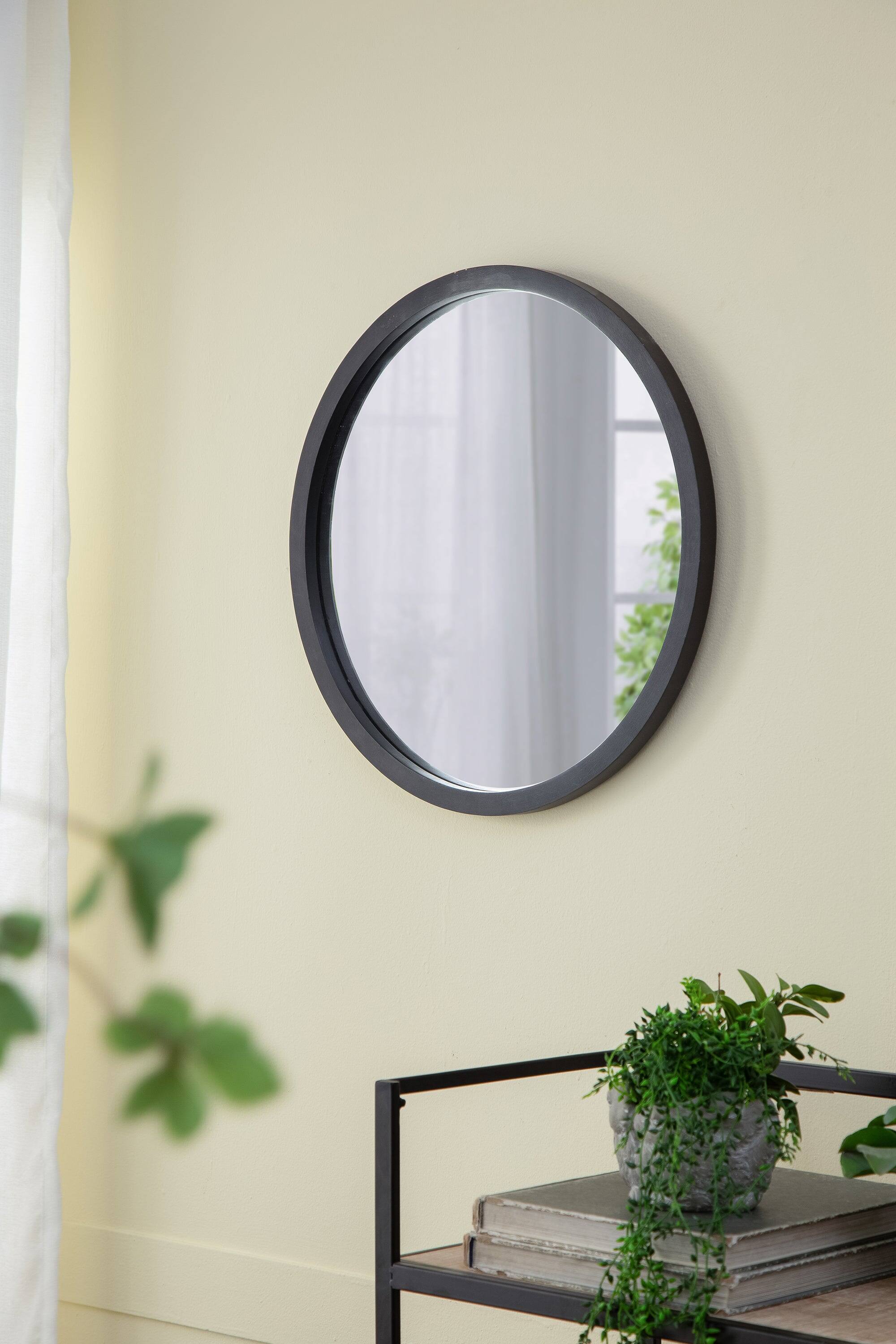 Left. BreeBe - 20x20 Round Wall Mirror with Black Wood Frame for Living Room Dining Room Foyer Bathroom Office Decor - Black.