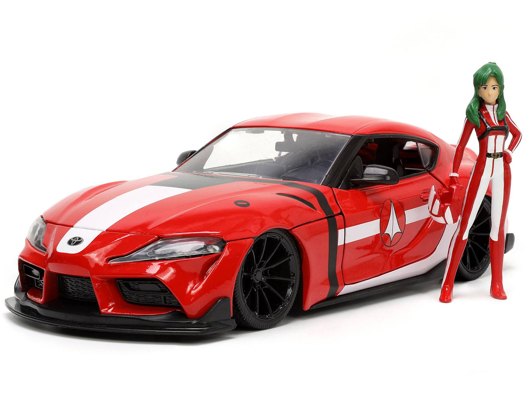 Alt View 5. Jada - 2020 Toyota Supra Red w/Graphics & Miriya Sterling Figurine "Robotech" "Hollywood Rides" Series 1/24 Model Car by Jada.