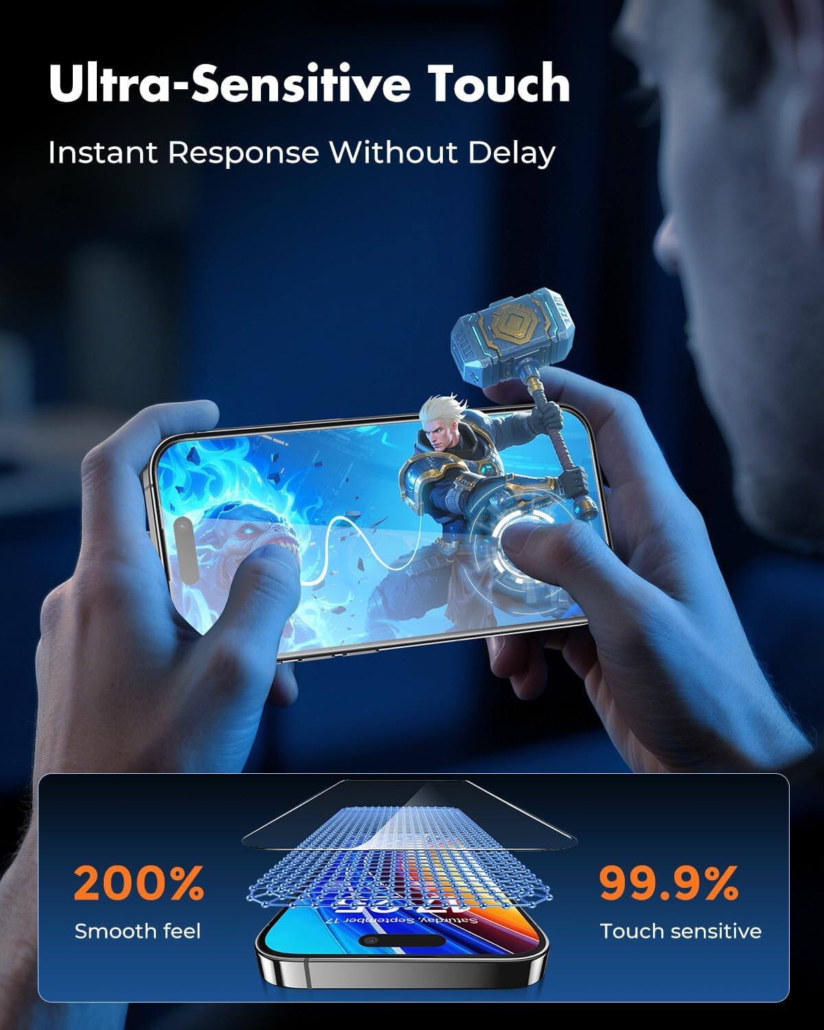 Ultra-Sensitive Touch  
Instant Response Without Delay  

200% Smooth feel  
99.9% Touch sensitive