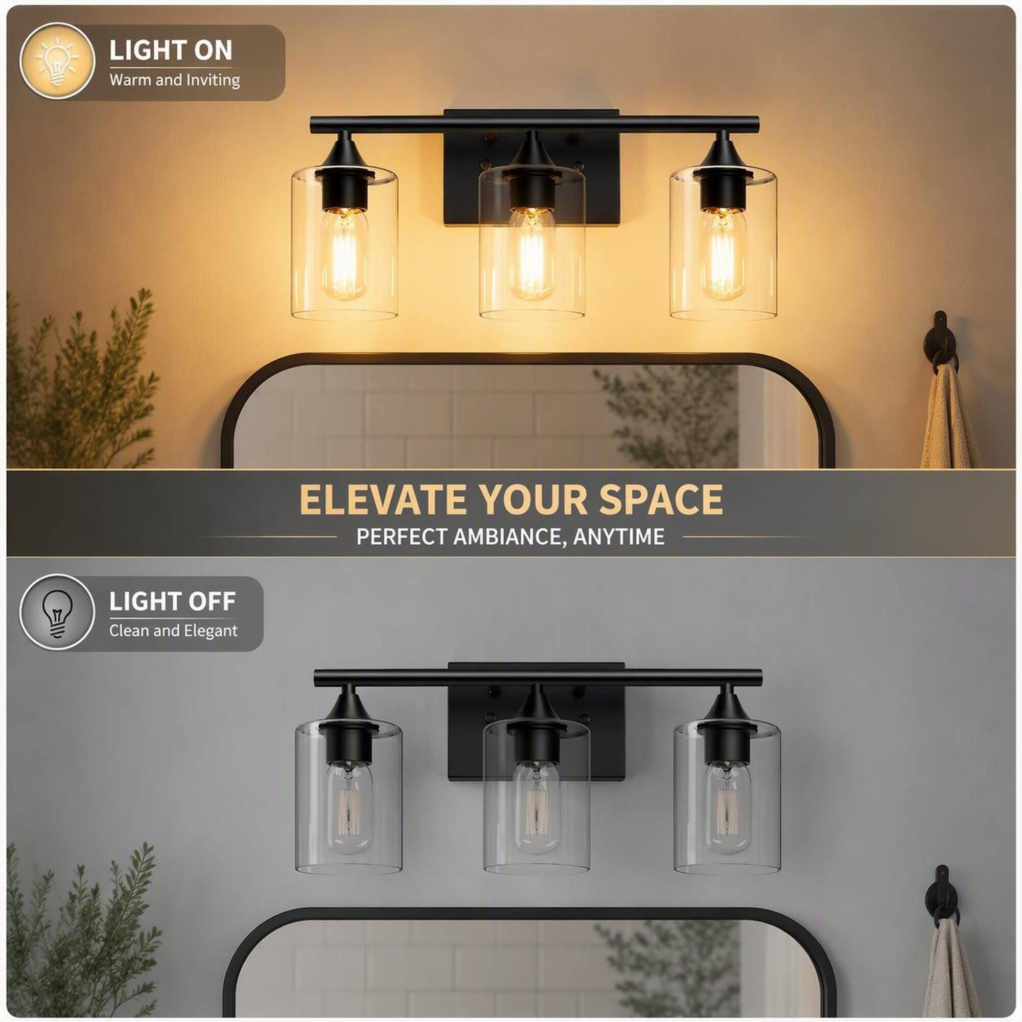LIGHT ON  
Warm and Inviting  

ELEVATE YOUR SPACE  
PERFECT AMBIANCE, ANYTIME  

LIGHT OFF  
Clean and Elegant